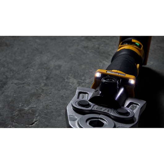 DEWALT Compact Inline Press Tool close up of two LED lights
