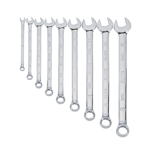 Profile of DEWALT 9 piece combination wrench set.